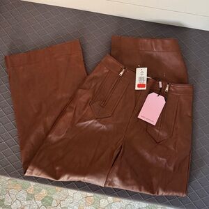 Avec Les Filles Tan Leather Wide Leg Ankle Pants, Women’s 2